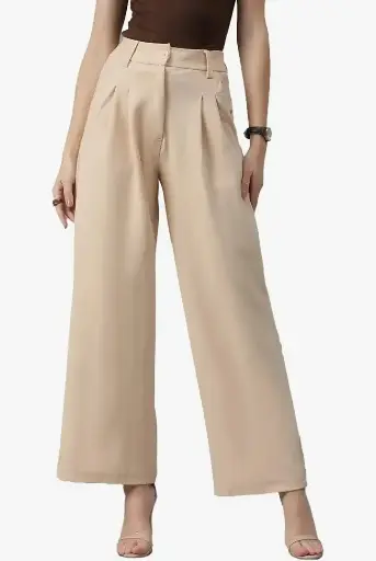 KOTTY Women's High Rise Viscose Rayon Relaxed Fit Korean Trousers(06)